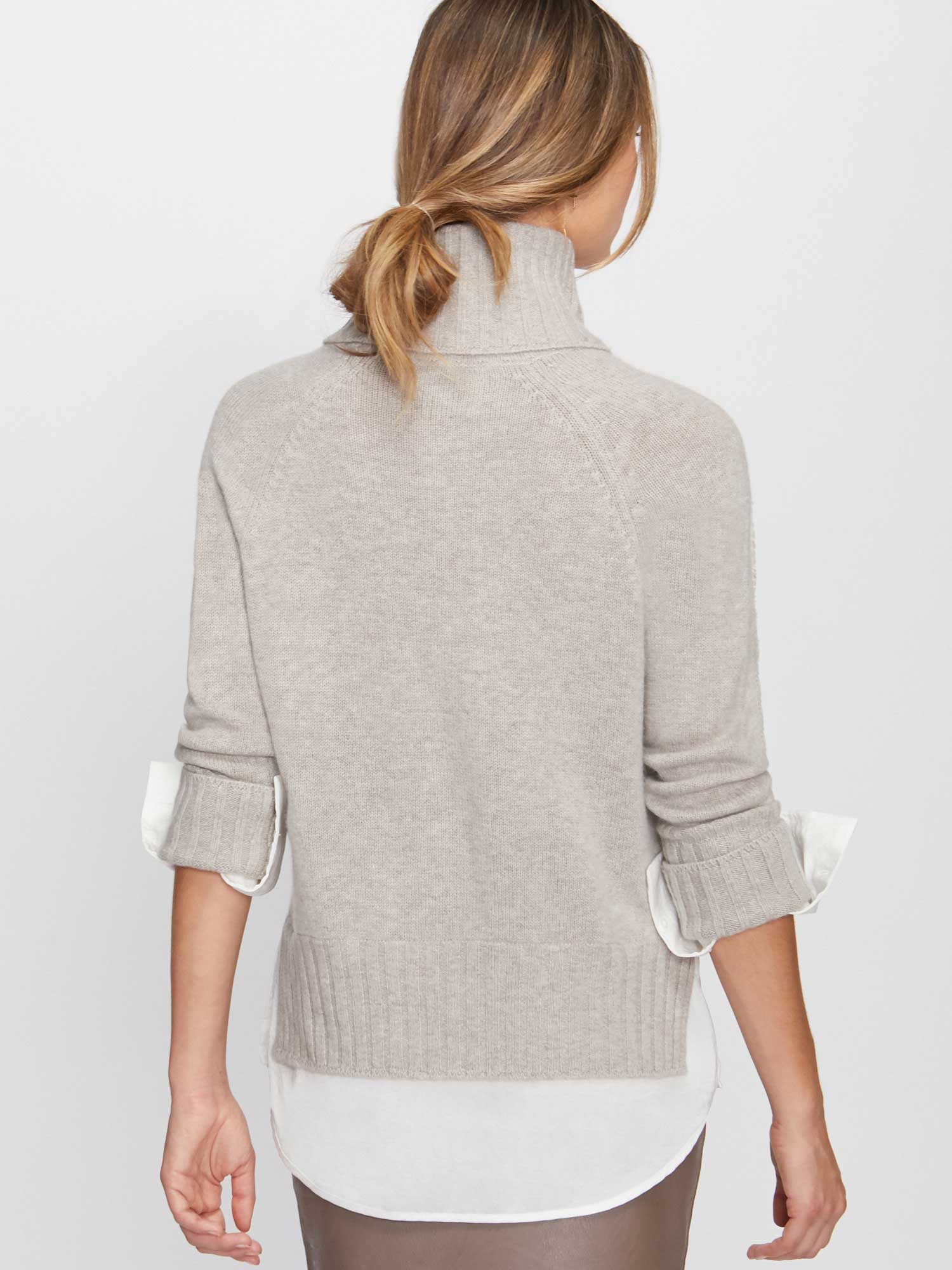 Jolie light grey layered turtleneck sweater back view