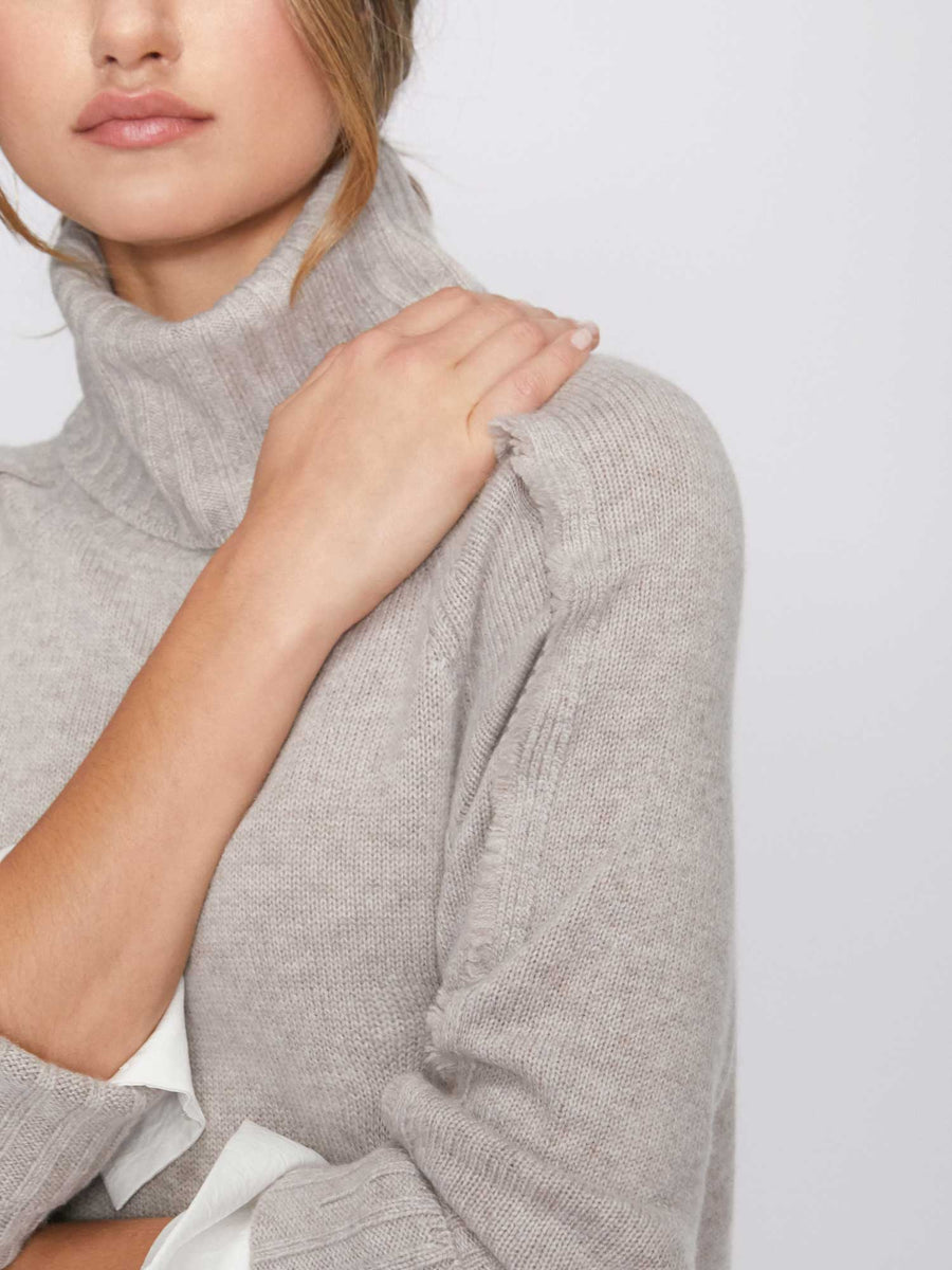 Jolie light grey layered turtleneck sweater close up