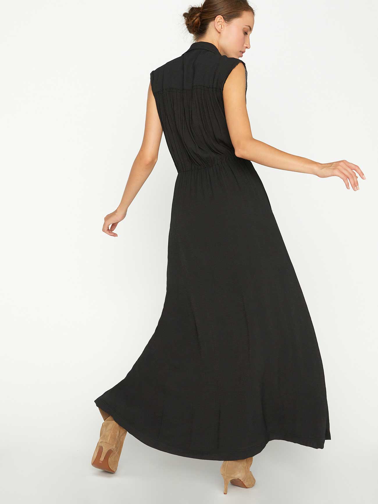 Madsen maxi sleeveless black dress back view