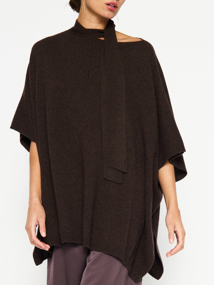 Dalian cashmere brown poncho front view 2
