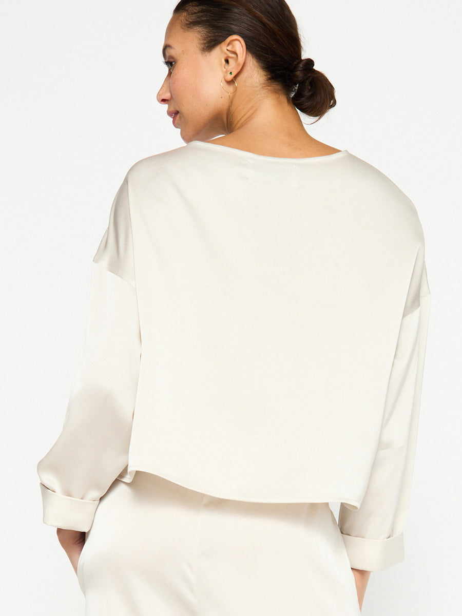 Dallas satin ivory blouse back view
