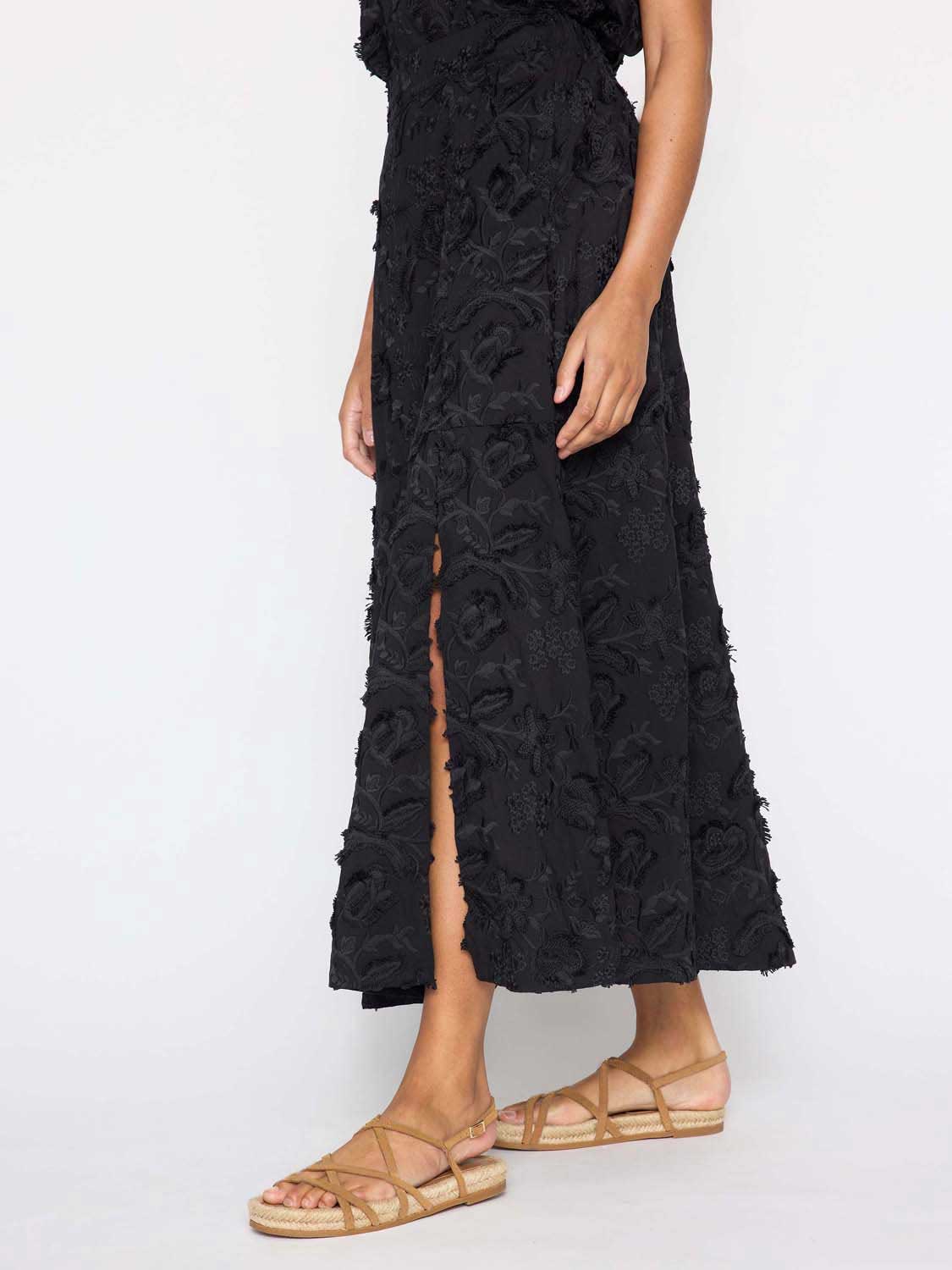 Danni black embroidered cotton midi skirt side view