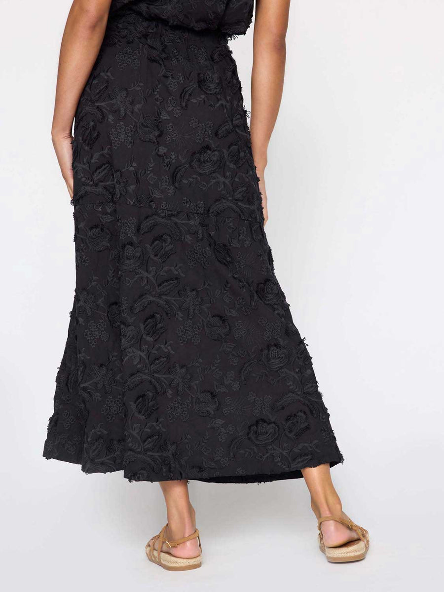 Danni black embroidered cotton midi skirt back view