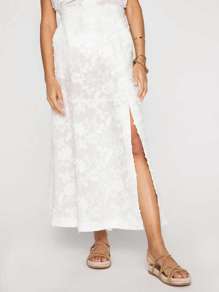 Danni white embroidered cotton midi skirt front view