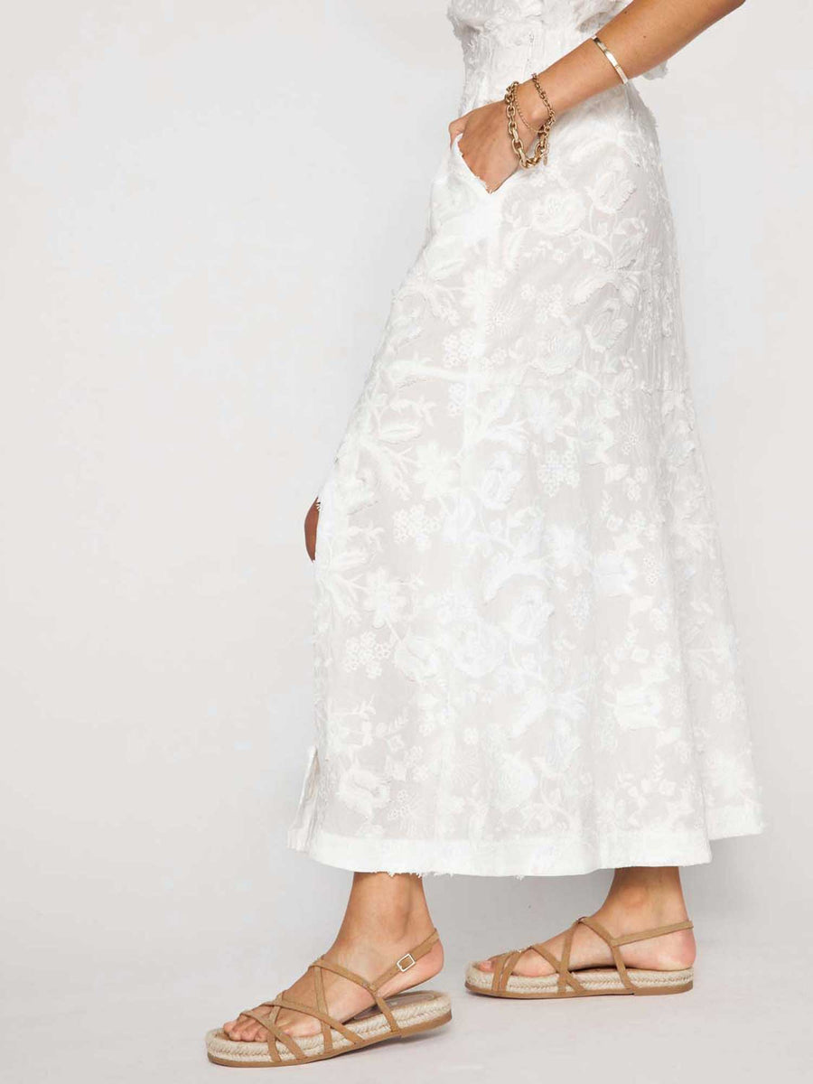 Danni white embroidered cotton midi skirt side view