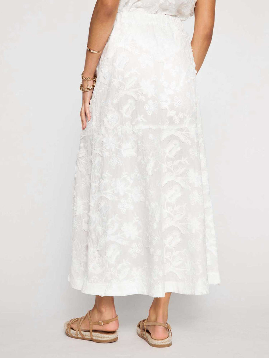 Danni white embroidered cotton midi skirt back view