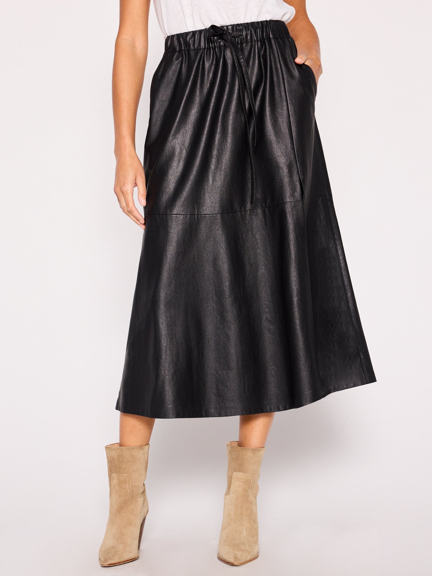Black Midi Skirt - Vegan Leather Skirt - High-Rise Midi Skirt - Lulus