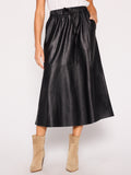 Danni black vegan leather midi skirt front view