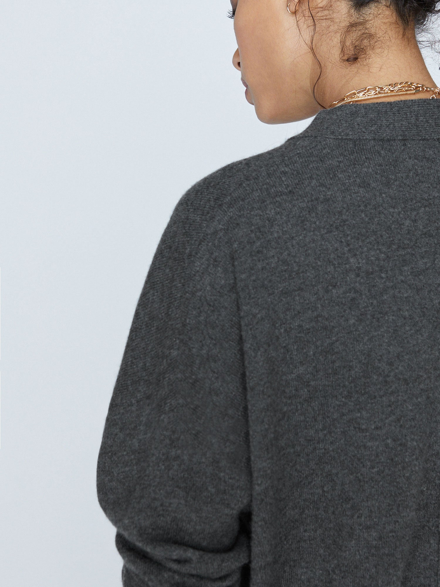 Halo dark grey cashmere wool cardigan sweater close up