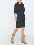 Leith belted grey mini sweater dress front view