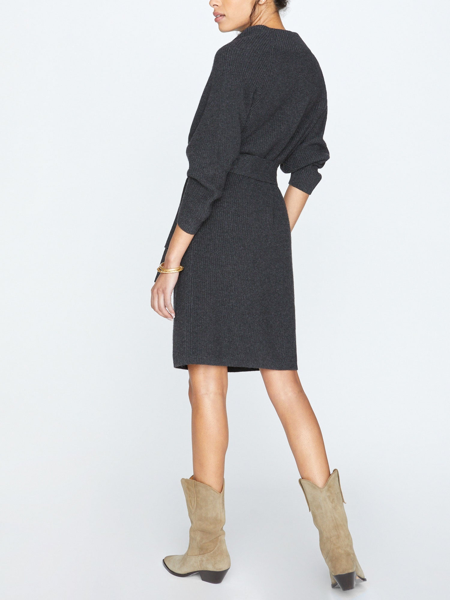 Leith belted grey mini sweater dress back view
