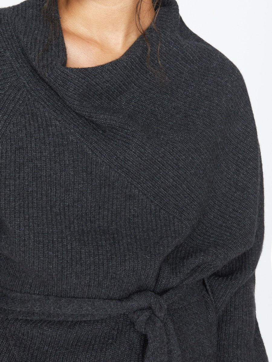 Leith belted grey mini sweater dress close up