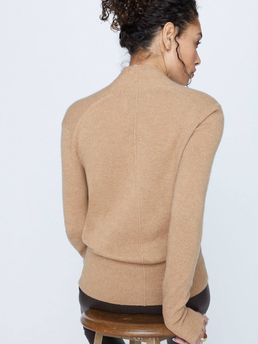 Phinneas cashmere v-neck blue tan sweater back view