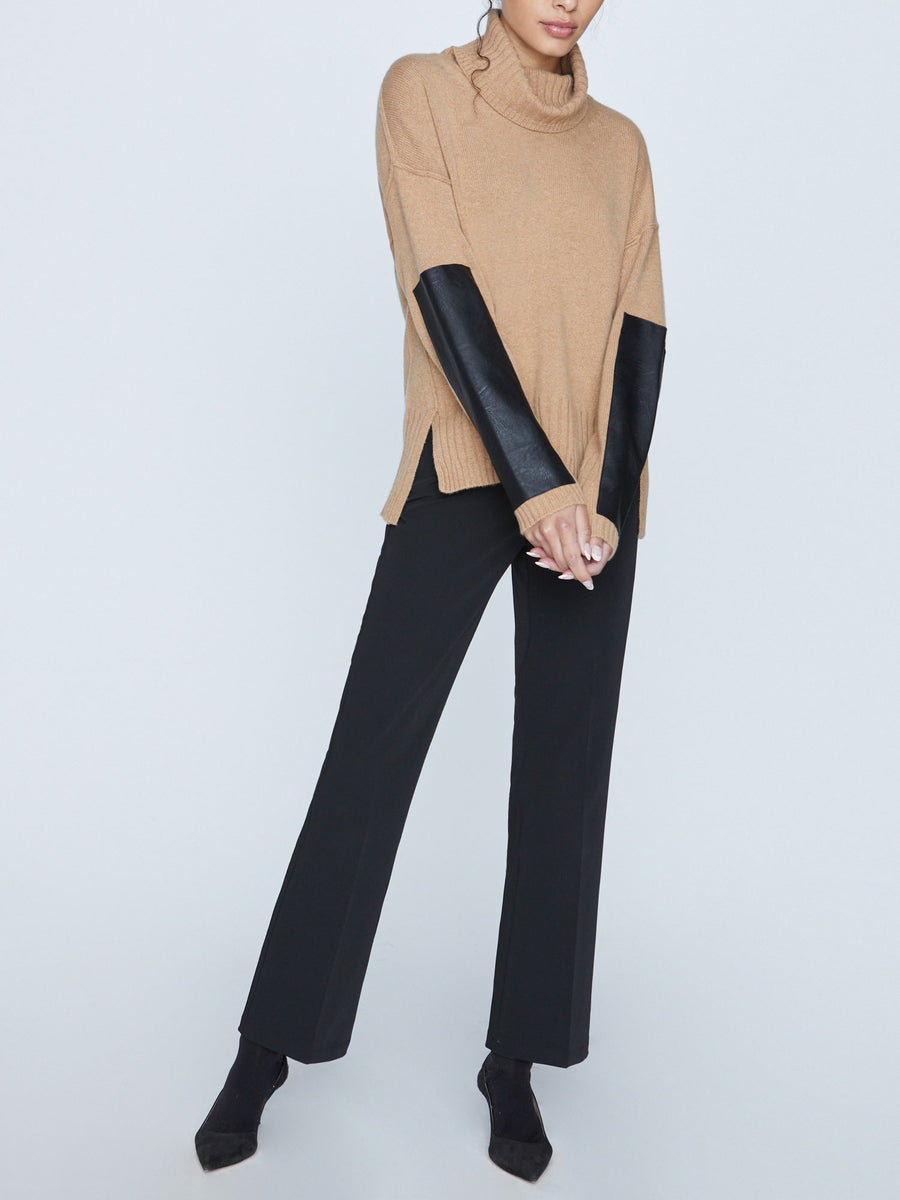 Yumi cashmere turtleneck tan sweater full view