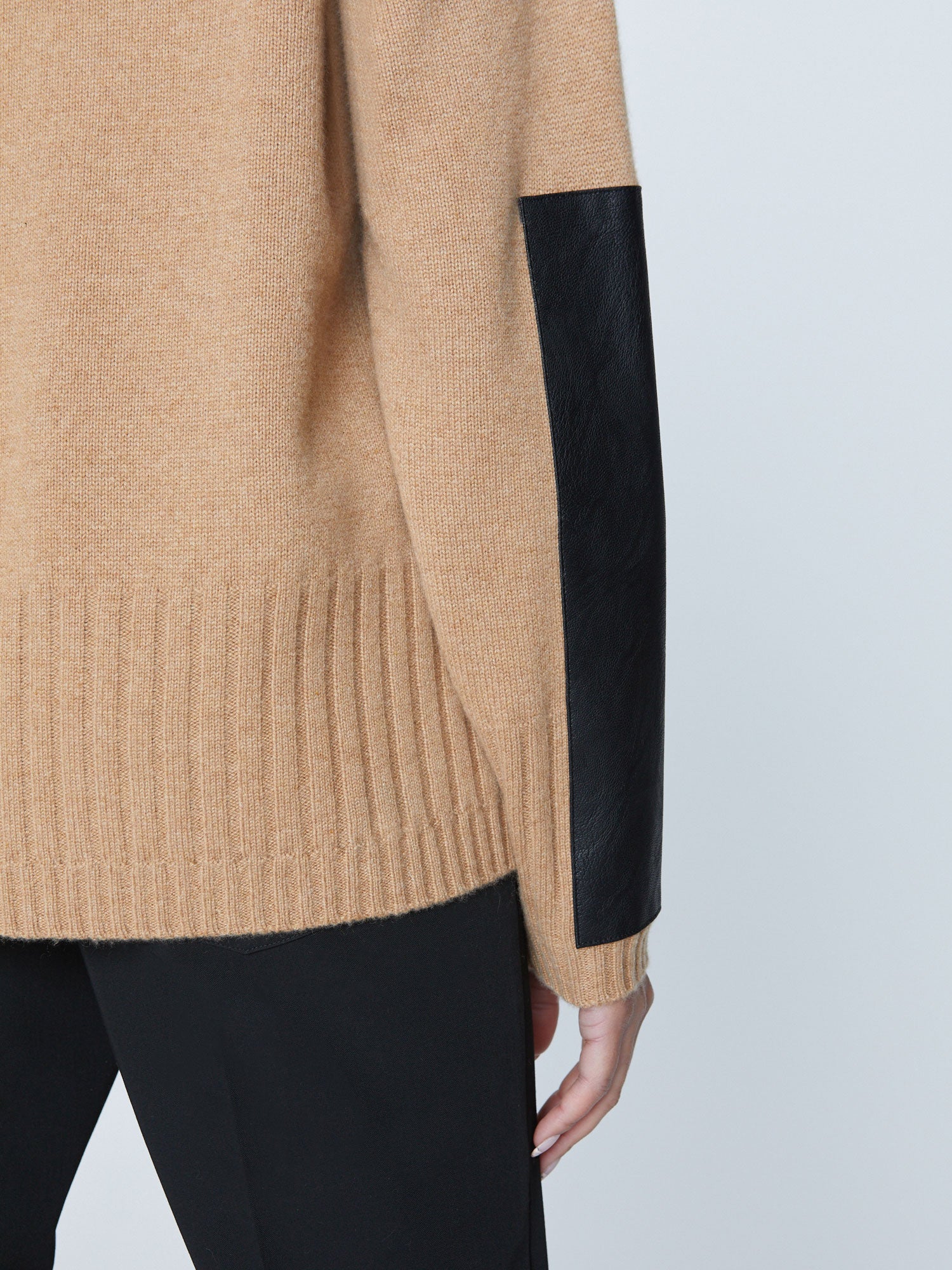 Yumi cashmere turtleneck tan sweater close up