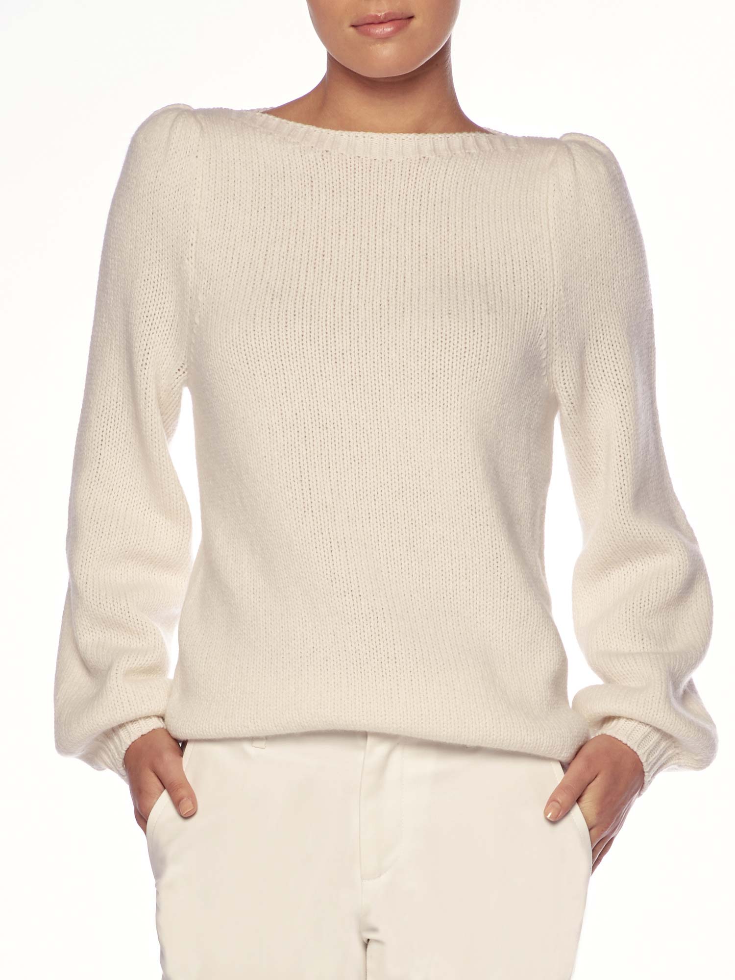 Delphi cashmere boatneck white sweater front view