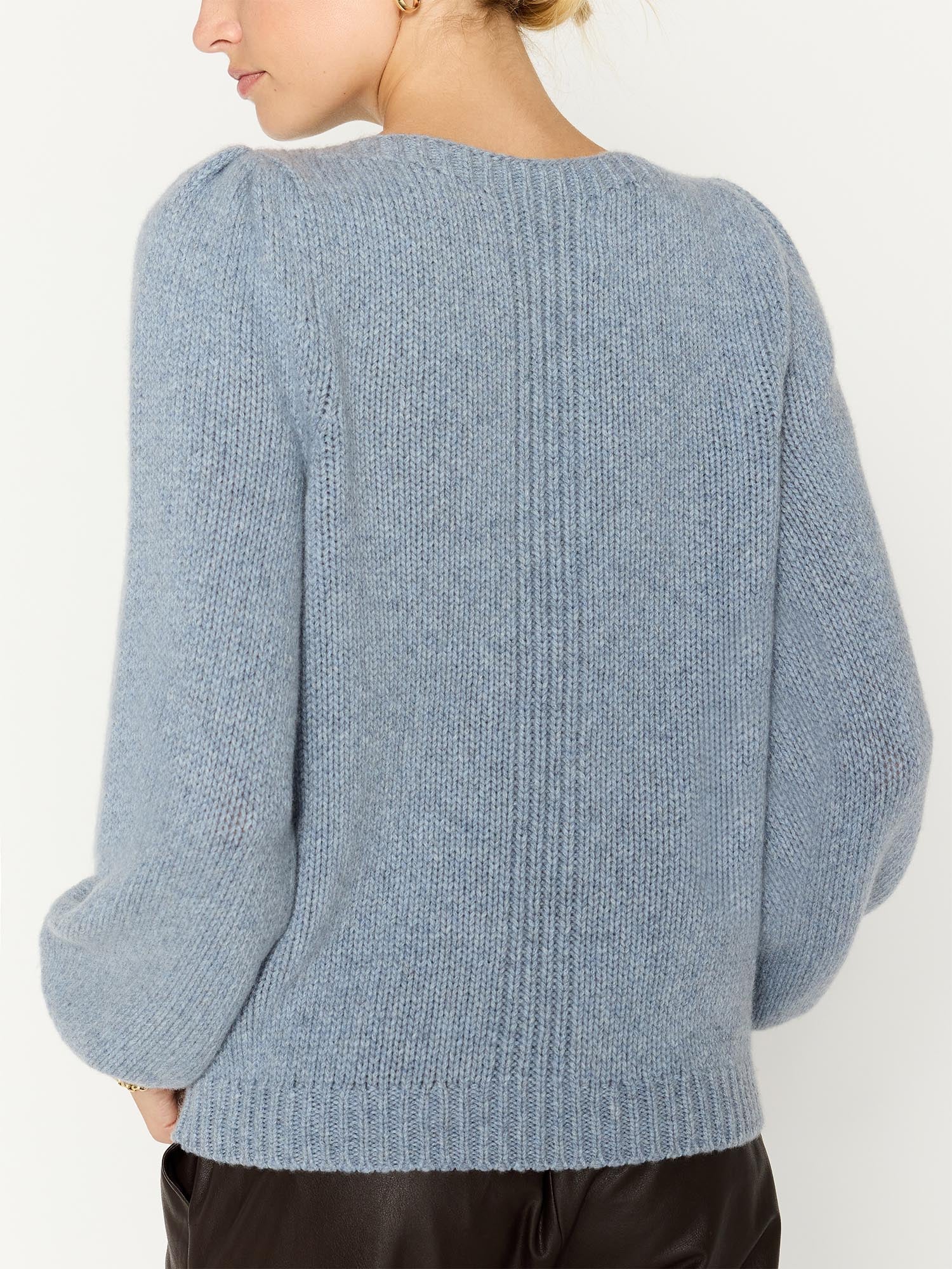 Delphi cashmere boatneck blue sweater back view