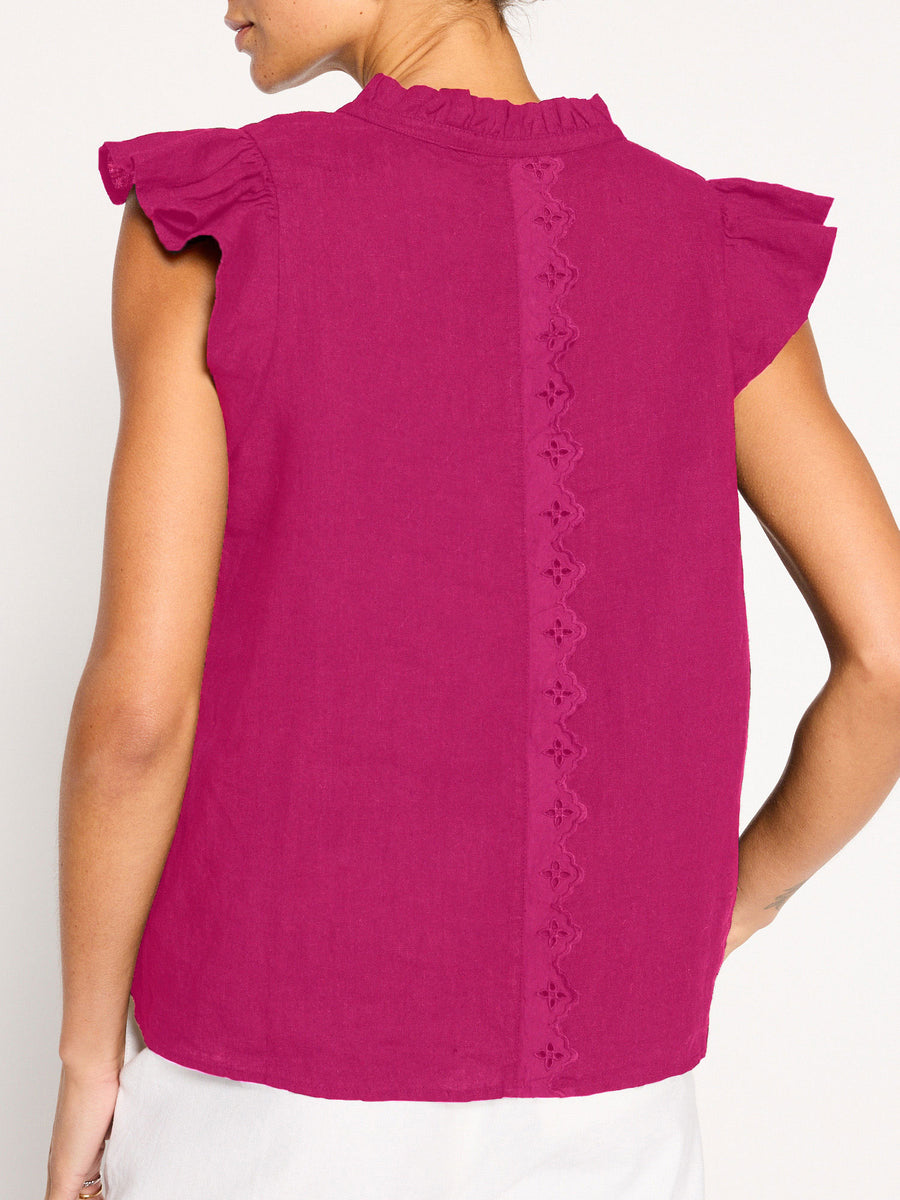 Devan pink sleeveless linen v-neck eyelet blouse back view 2