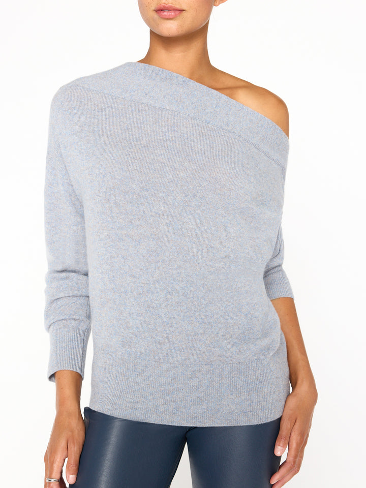 Dunne cashmere boatneck blue sweater front view
