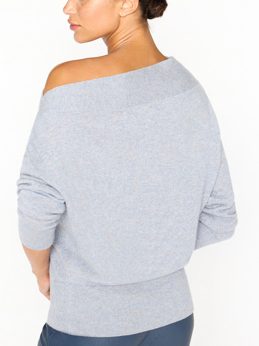 Dunne cashmere boatneck blue sweater back view