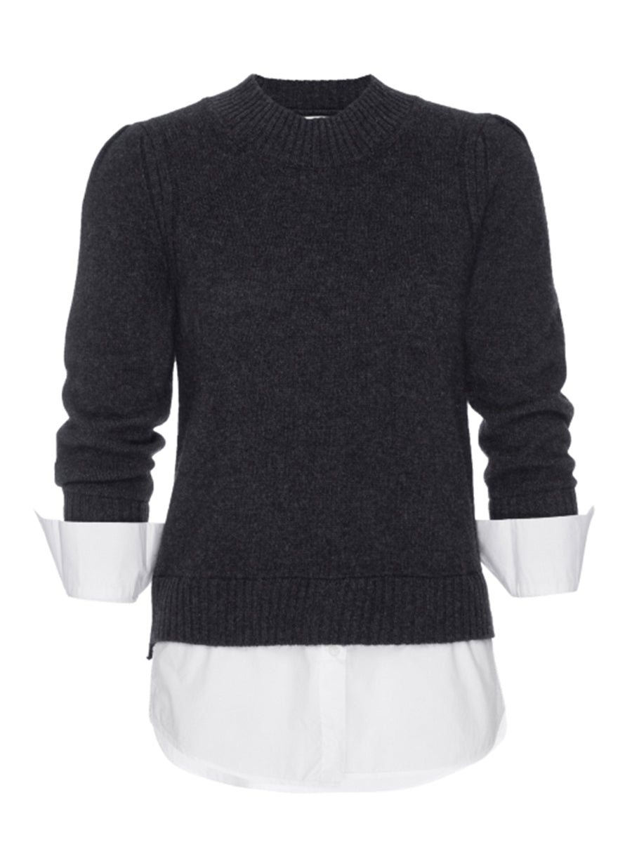 Eton dark grey layered crewneck sweater flat view