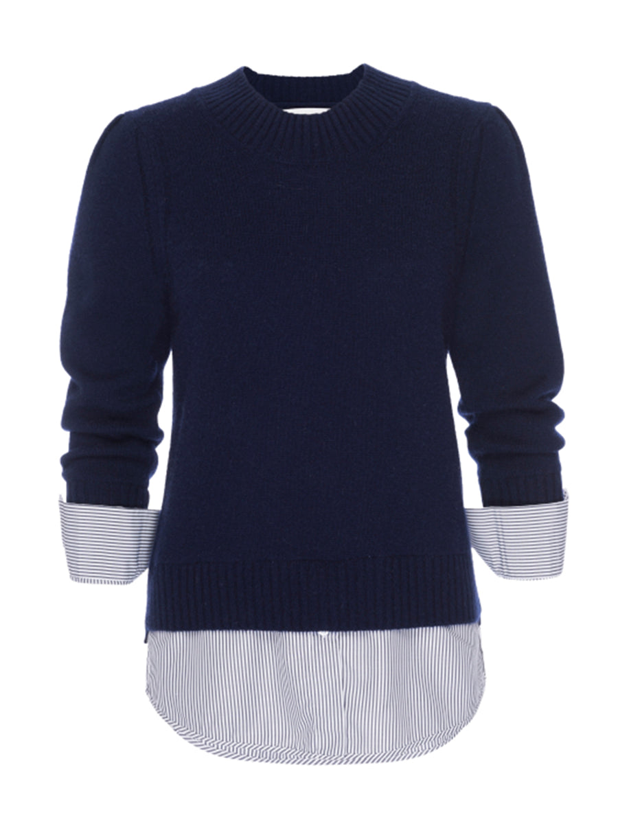 Eton navy stripe layered crewneck sweater flat view