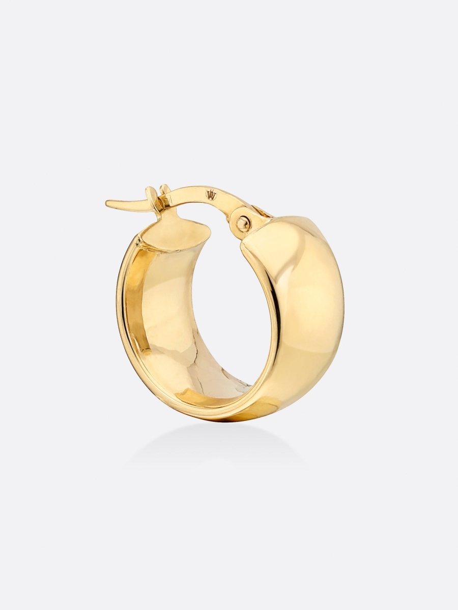 18k Yellow gold mini hoop earring side view