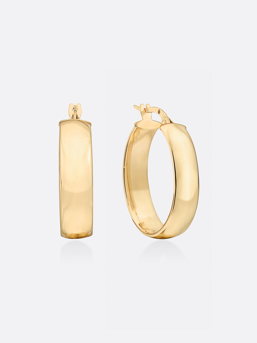 18k Yellow gold oval hoop earrings front view