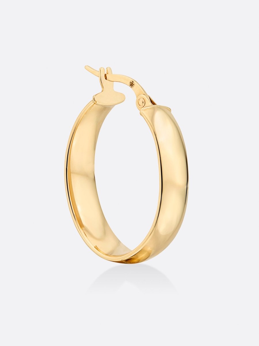 18k Yellow gold oval hoop earrings side view
