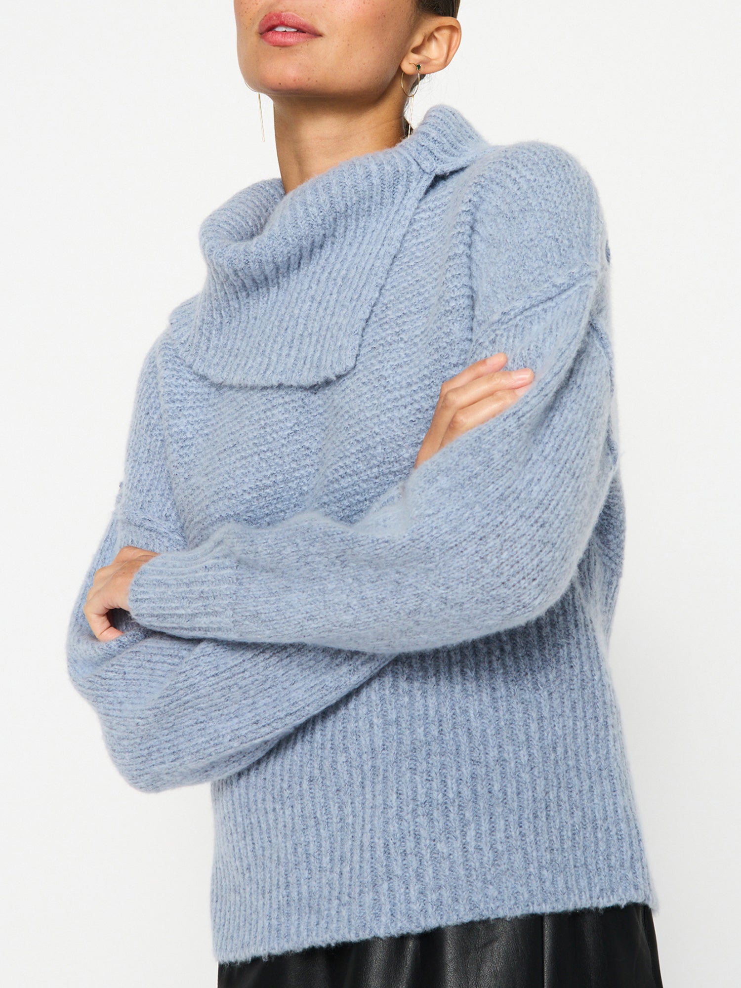 Elian overlap cowlneck wool cashmere blue sweater front view
