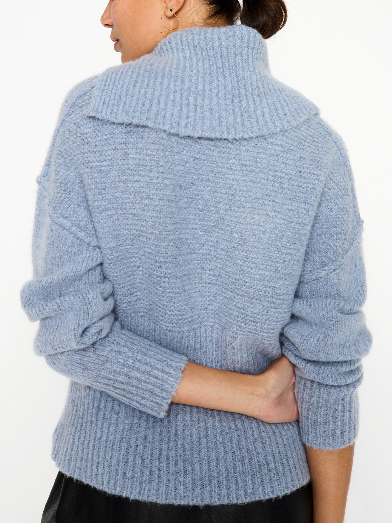 Elian overlap cowlneck wool cashmere blue sweater back view