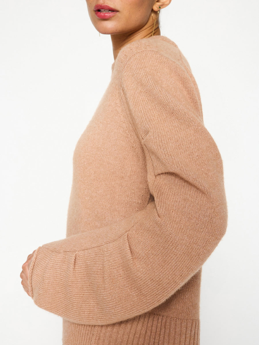 Elira peach curved sleeve crewneck sweater side view