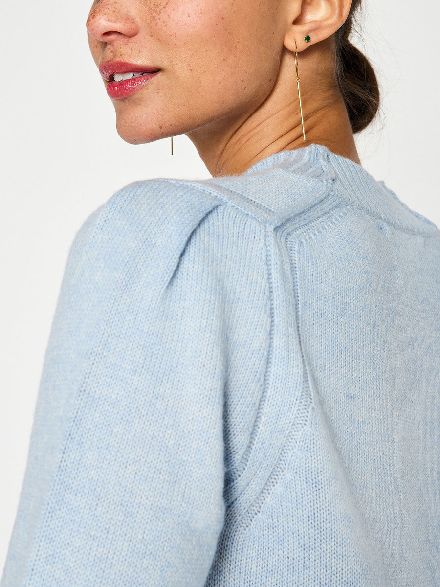 Eton light blue layered crewneck sweater close up