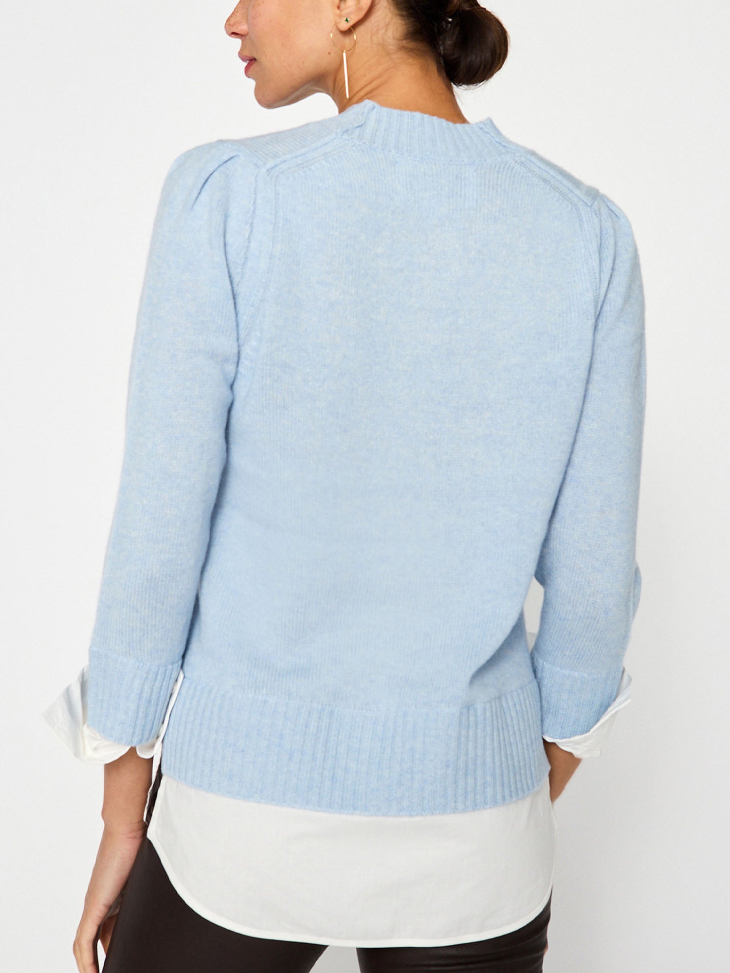 Eton light blue layered crewneck sweater back view