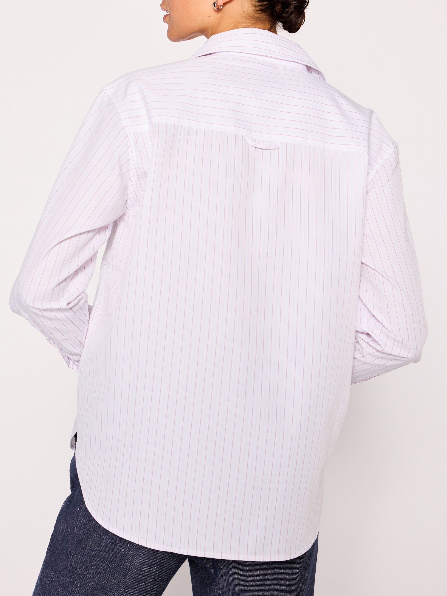Everyday button up pink stripe shirt back view