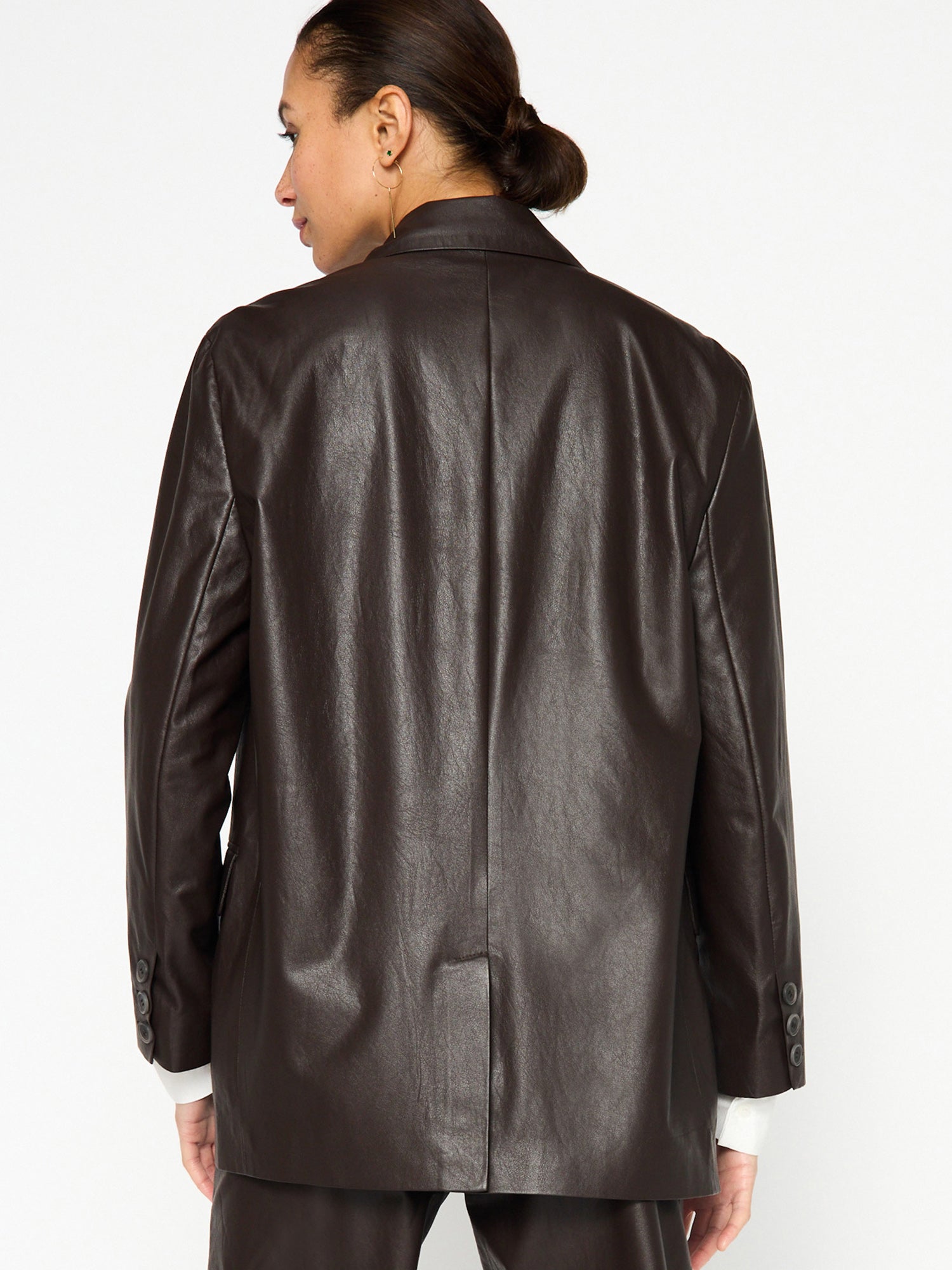 Farley brown vegan leather blazer back view