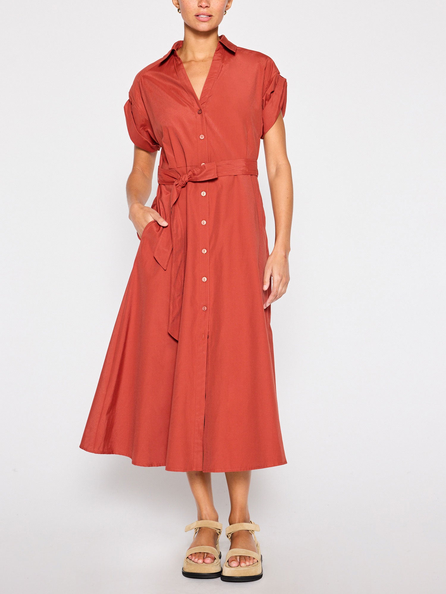 Fia red maxi shirtdress front view 2