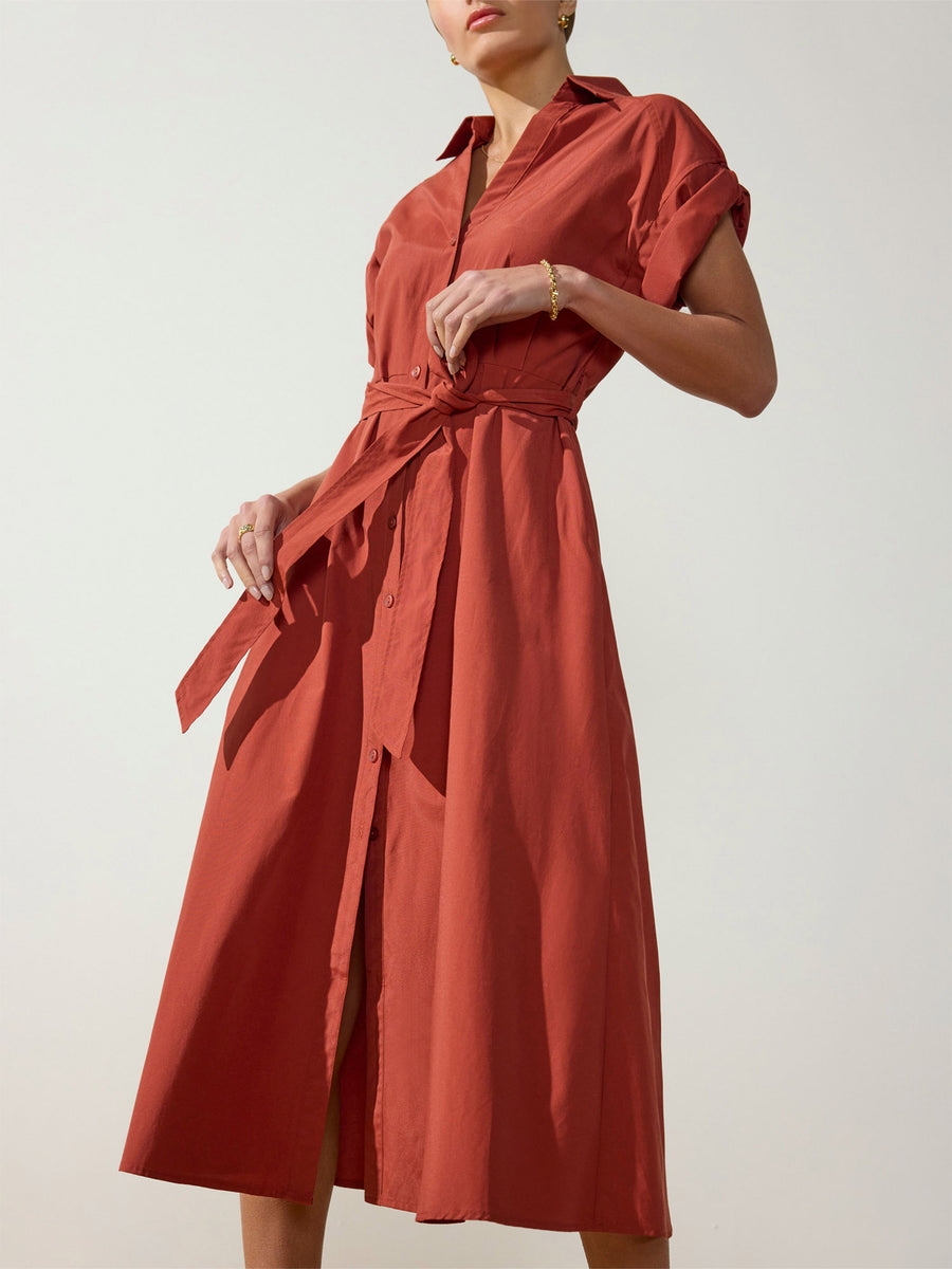 Fia red maxi shirtdress front view