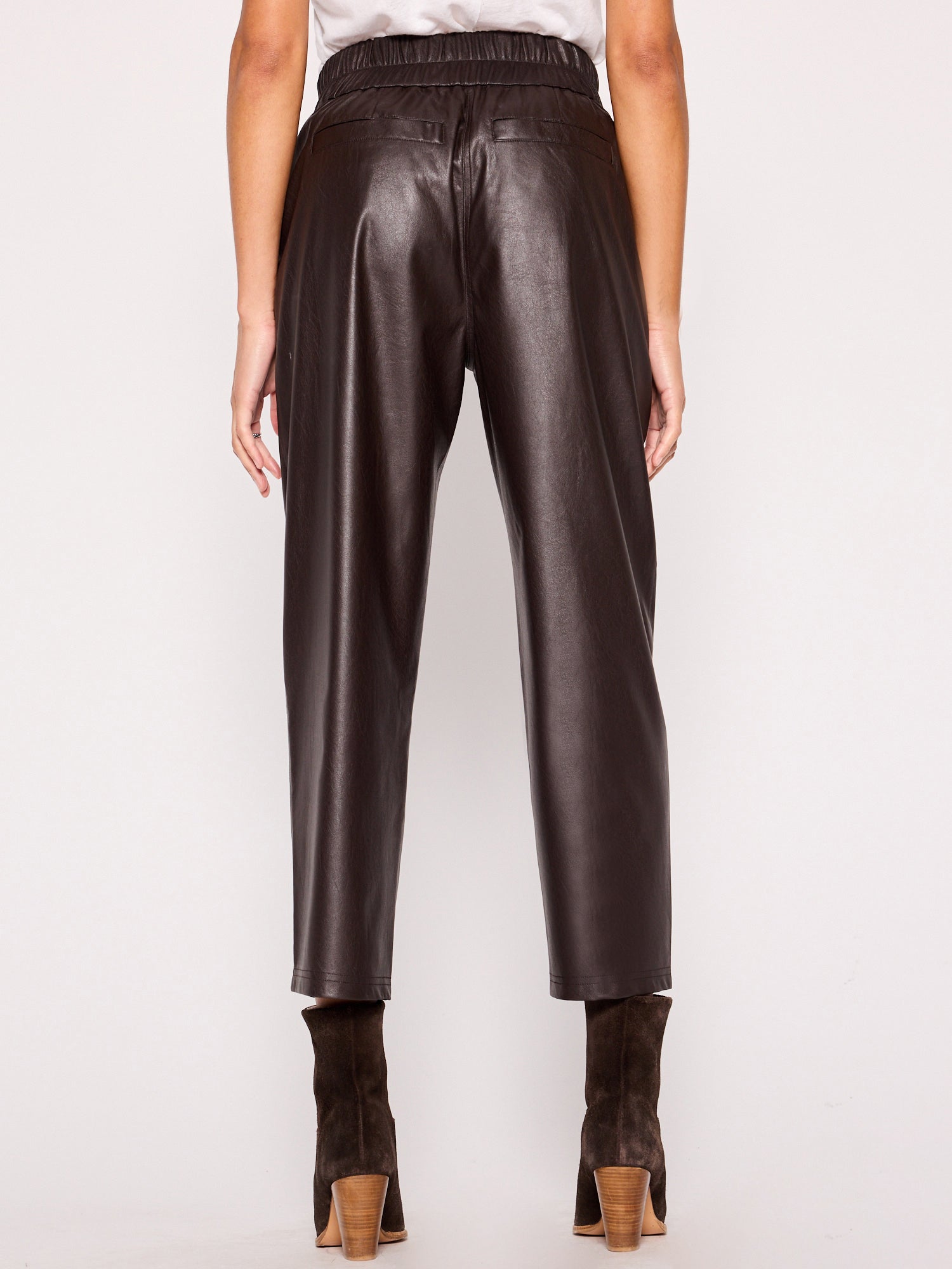 Fiera brown vegan leather cropped pant back view
