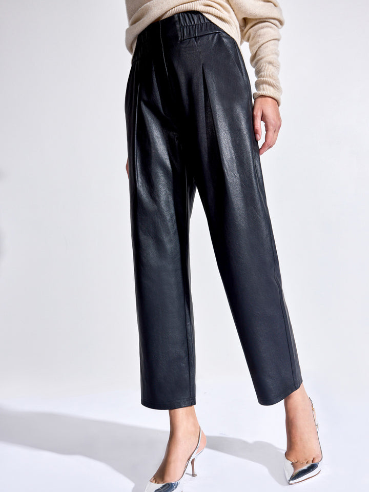 Fiera black vegan leather cropped pant front view
