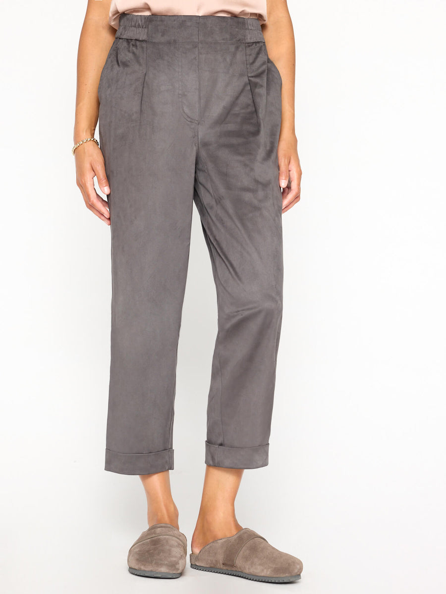 Filo vegan suede grey cuffed crop pant front view