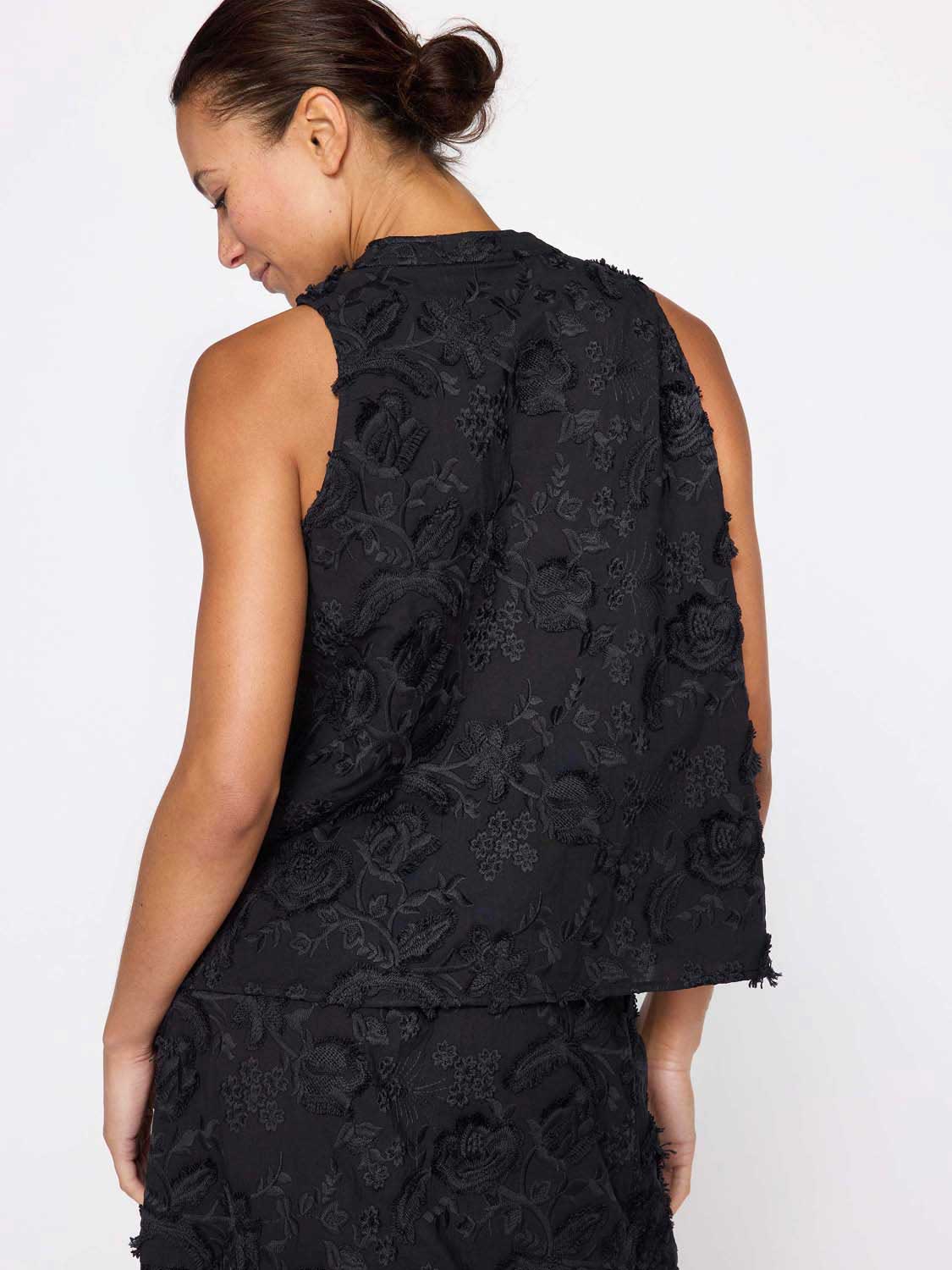 Francine embroidered sleeveless black top back view