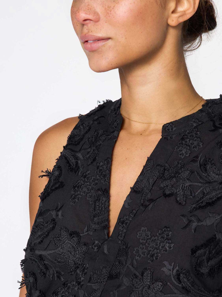Francine embroidered sleeveless black top close up