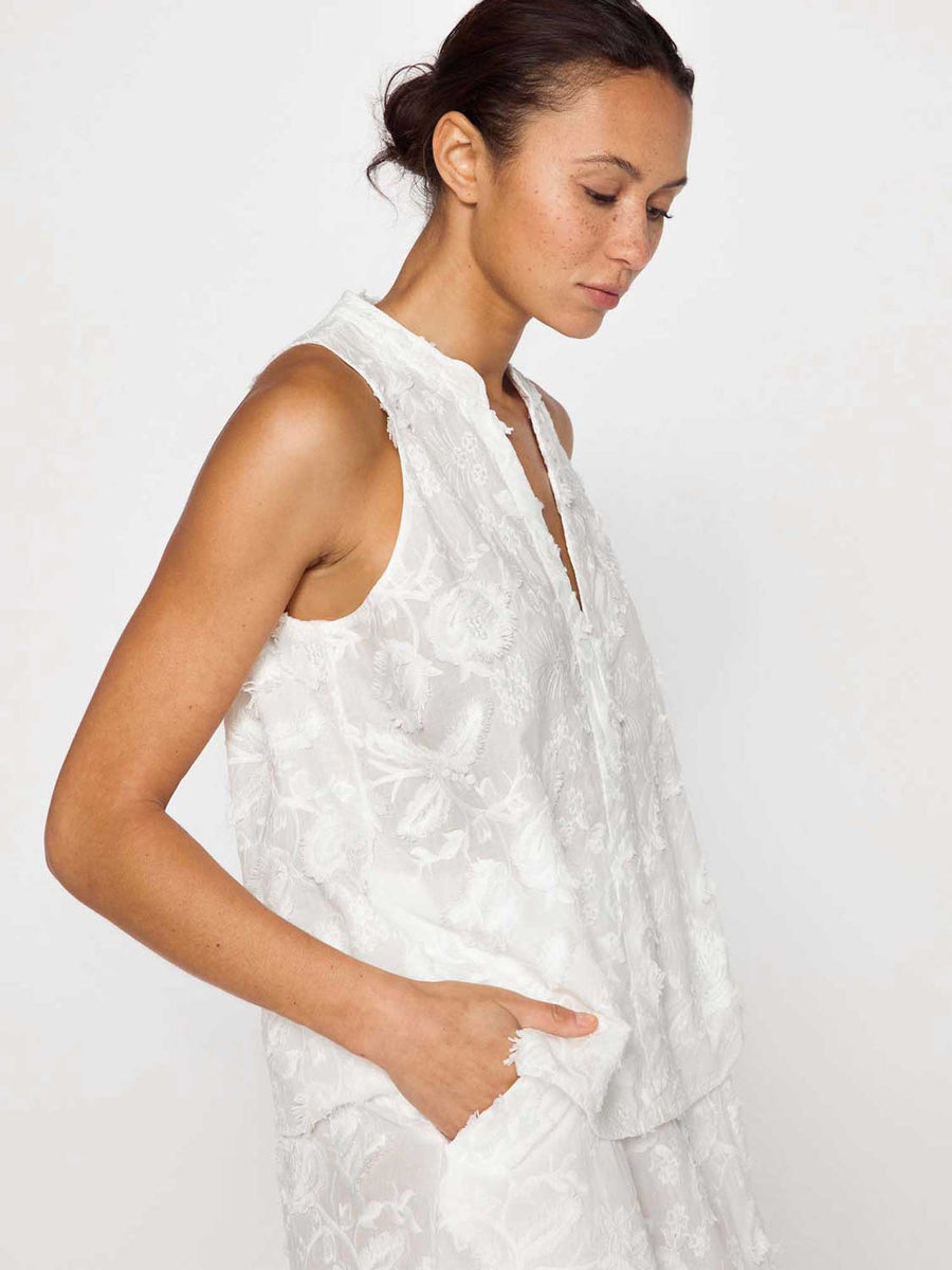 Francine embroidered sleeveless white top side view