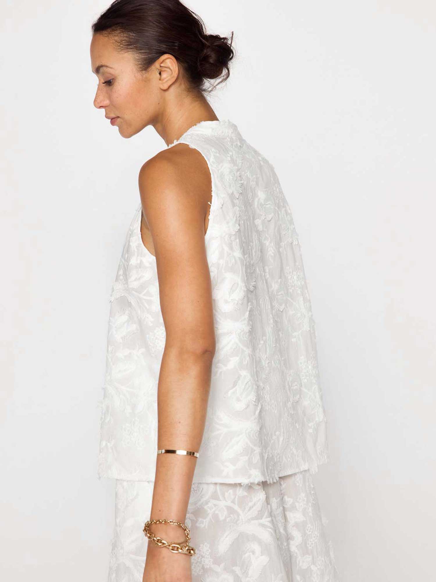 Francine embroidered sleeveless white top side view 2