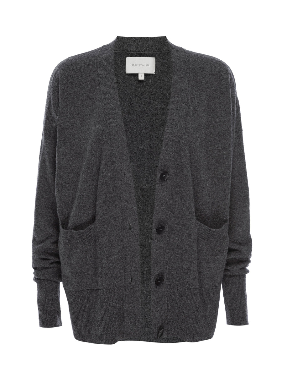 Halo dark grey cashmere wool cardigan sweater flat view