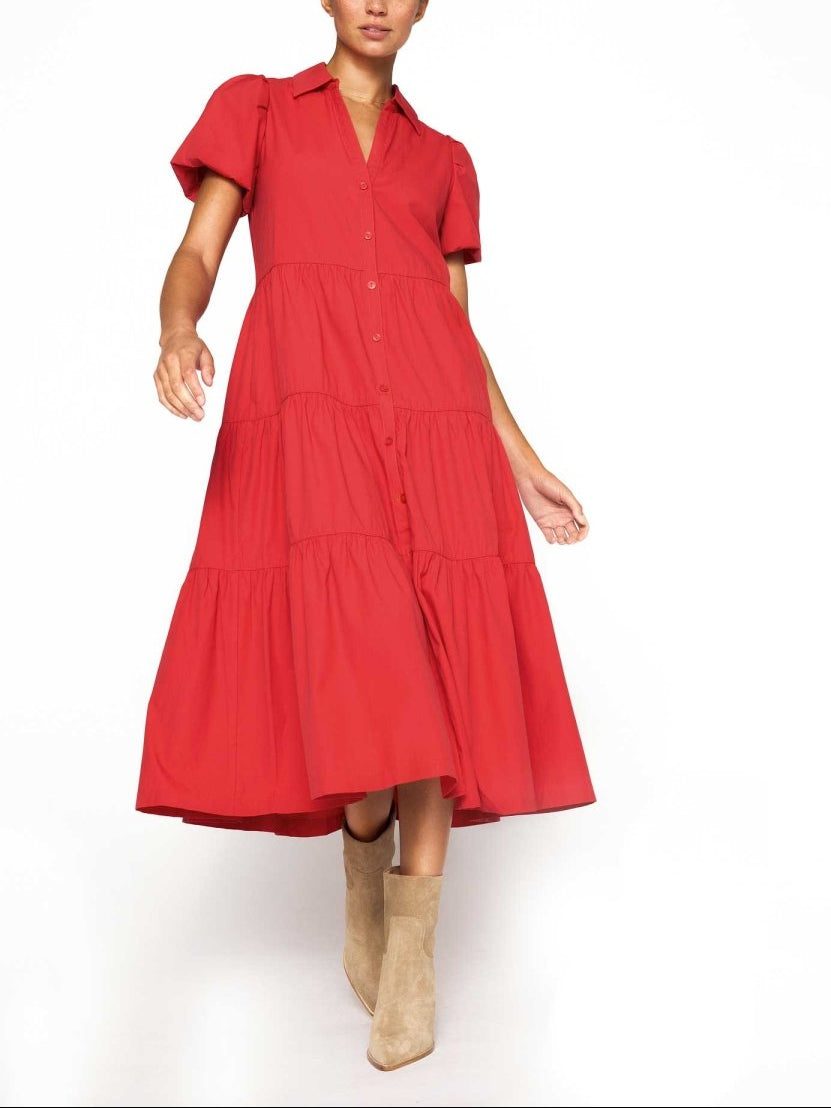 Havana tiered midi dress red front view 2
