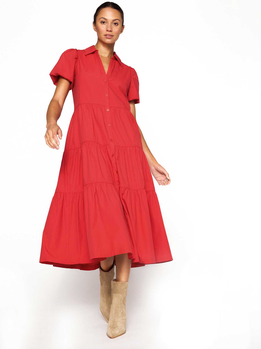 Havana tiered midi dress red front view 2