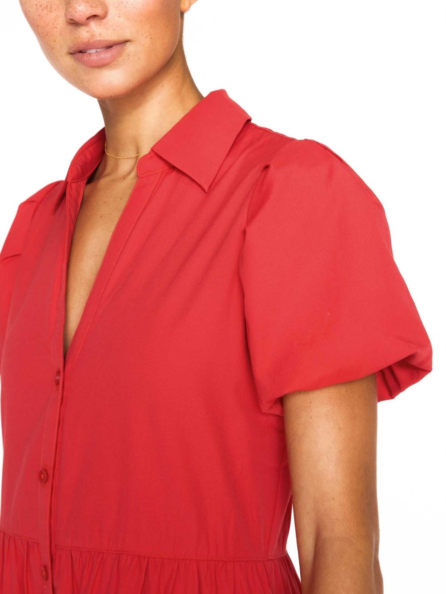 knee length dresses for ladies Shop The Elegant Skyla Shirred Midi Dress in Red