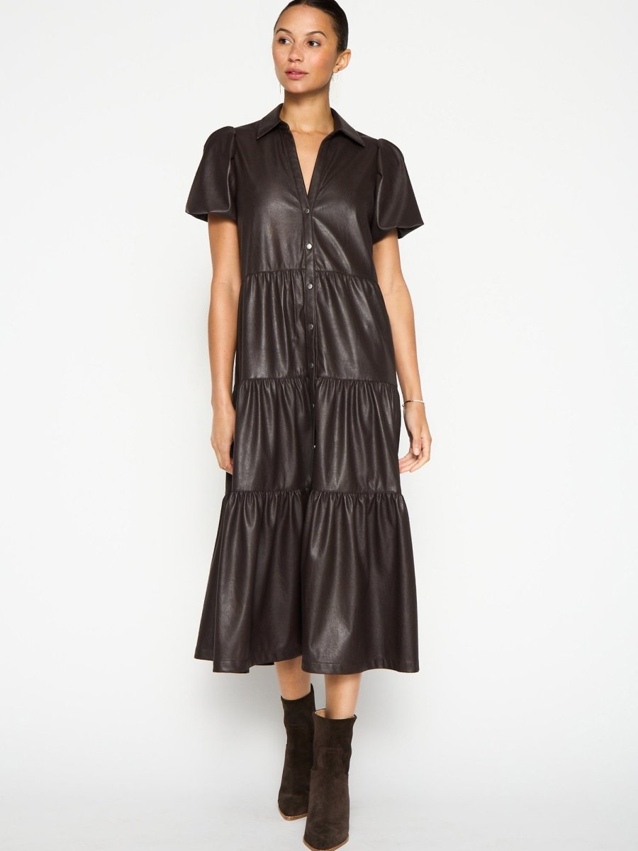 polka dot midi dress brown Brown and Black Polka Dot Dress